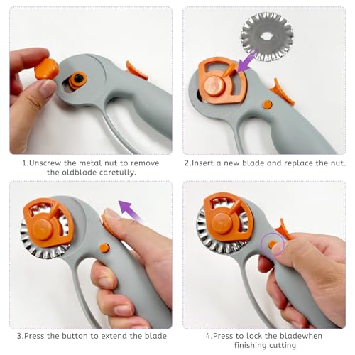 Daily Treasures 45mm Rotary Cutter Set with 5pcs Blades (Straight,Wave,Dot), No Constant Pressing Steel Rotary Fabric Cutter, Sewing Supplies Kit Includes A3 Cutting Mat, Acrylic Ruler, Seam Roller