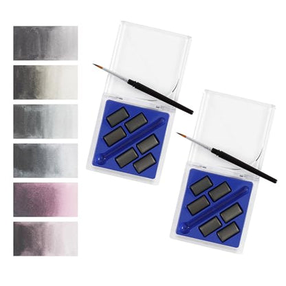 Creative Inspirations Professional Watercolor Paint Set 2 Pack - Compact Graphite Half Pan Travel Sets of 6 with Mini Brush - color: Graphite, size: 6 Count (Pack of 2)