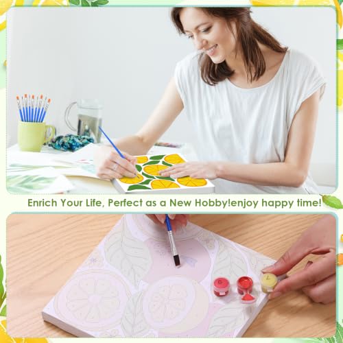 RoundFunny 8 Set Paint by Numbers Drawing Kit for Adults,Summer Fruit | 8x8 in. Mini Simple Painting Canvas Wooden Frame Easel Acrylic Paint Brush Funny Number Drawing Kit for Gift Wall Home Decor - style: Summer Fruit