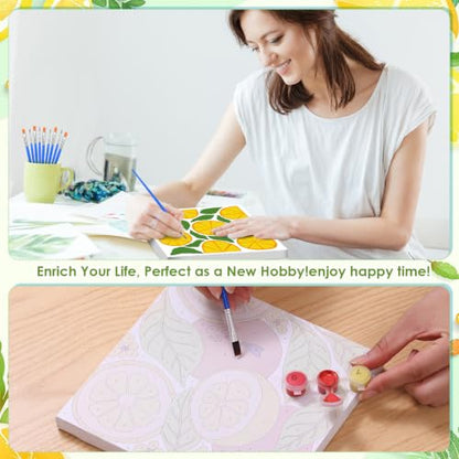 RoundFunny 8 Set Paint by Numbers Drawing Kit for Adults,Summer Fruit | 8x8 in. Mini Simple Painting Canvas Wooden Frame Easel Acrylic Paint Brush Funny Number Drawing Kit for Gift Wall Home Decor - style: Summer Fruit