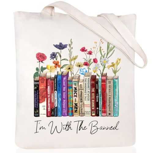 Canvas Aesthetic Tote Bag for Women with Inner Pocket Totes Shoulder Book Bag Shopping Reusable Grocery Bags - color: I'm With the Banned Tote Bag