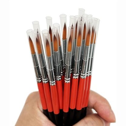 Size #2 Pointed Round Paint Brush Set of 20, Premium Taklon Synthetic Hair - size: Size #2 Pointed Round (20 PCS)