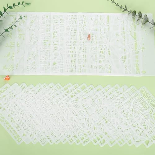 28 Pcs Texture Stencils for Crafts Reusable Mixed Size Abstract Texture Templates Featuring Wave Crackle Lines Grid Plant Geometric Stencils for Painting on Wall Canvas Card Making DIY Projects - style: Style 1