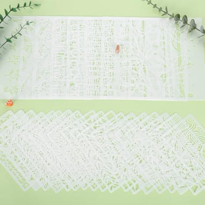 28 Pcs Texture Stencils for Crafts Reusable Mixed Size Abstract Texture Templates Featuring Wave Crackle Lines Grid Plant Geometric Stencils for Painting on Wall Canvas Card Making DIY Projects - style: Style 1