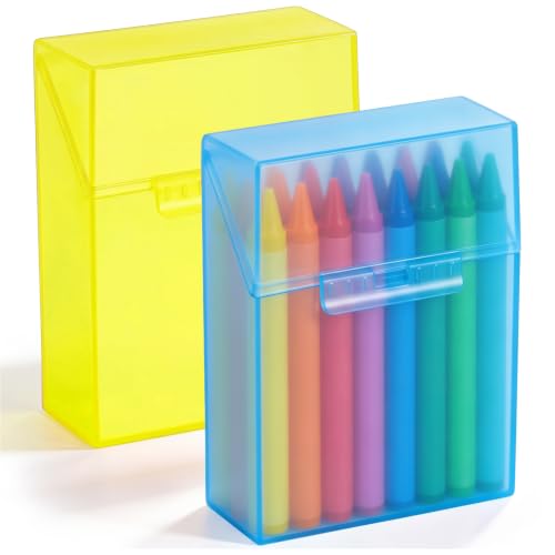 Clabby 2 Pcs Clear Plastic Crayon Boxes Hold 24 Count, Blue,Yellow | Organizer Box, Case, Colorful, Portable Storage Holder with Snap Lid, for Kids Boys Girls School Classroom Home Art Supply - color: Blue,yellow