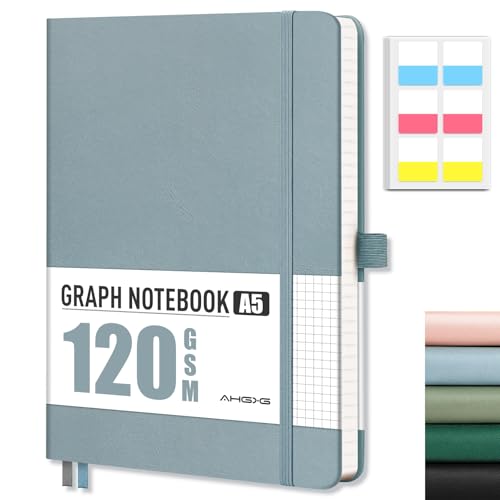 AHGXG Graph Paper Notebook, 120 GSM Paper, 160 Pages, A5 (5.7'' X 8.3'') - color: Gray Blue, style: A5-Grid-120G