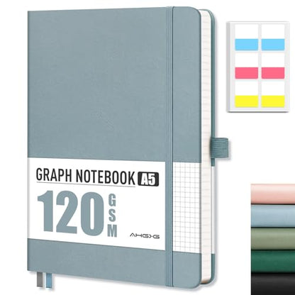 AHGXG Graph Paper Notebook, 120 GSM Paper, 160 Pages, A5 (5.7'' X 8.3'') - color: Gray Blue, style: A5-Grid-120G