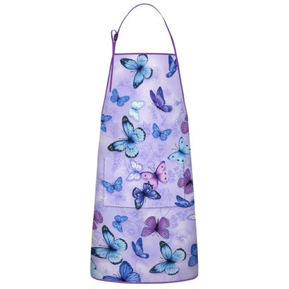 Apron with 2 Pockets,Kitchen Chef Artist Aprons for Cooking Gardening Baking Painting, Waterproof Apron 33" x 27" - color: Butterfly