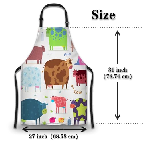 Baking Apron for Men Cows Women Aprons for Kitchen Cooking Restaurant BBQ Painting Crafting 27” (W) x 31” (H), Waterproof Apron - color: Cows