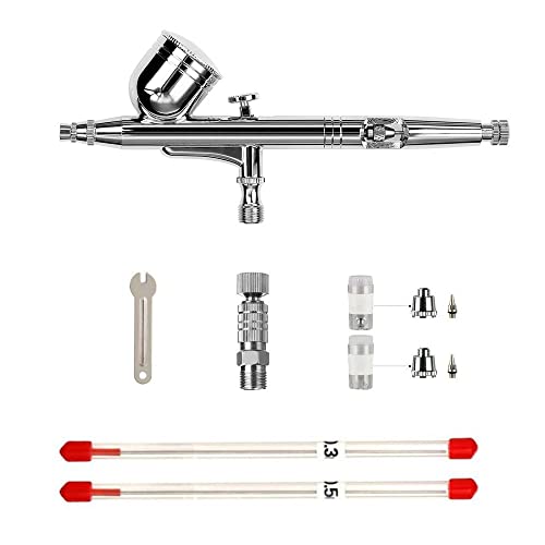0.2/0.3/0.5mm Dual-Action Airbrush Kit with Quick Connect | 3 nozzles for detail to broad coverage, PTFE seals, Ergonomic grip, Quick-disconnect, Easy clean, For models & nails