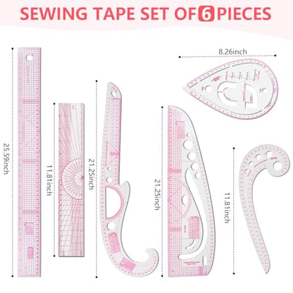 KISEER 6 Pcs Clear Metric Sewing Ruler Set French Curve Pattern Making Ruler Kit for Knitting Tailors Crafting Dress Designers Sewing Beginner Supplies - size: 6 Pcs - Standard