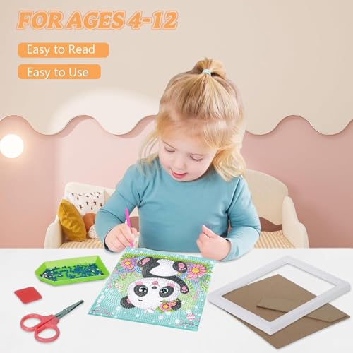 ajepon Panda Diamond Art Kit for Kids - Ages 8-12, Animal Theme with Frame - 7x7 Inch - color: CC580