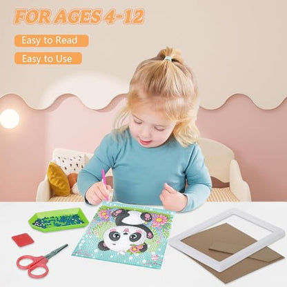 ajepon Panda Diamond Art Kit for Kids - Ages 8-12, Animal Theme with Frame - 7x7 Inch - color: CC580