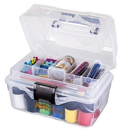 ArtBin 6890AG Small Project Box, Portable Art & Craft Organizer with Lift-Out Tray, [1] Plastic Storage Case, Clear | Lift-Out Tray, 9 x 5.75 x 5.5 Inches, Carry Handle, Secure Latches, Portable Craft Storage, Clear - size: Small