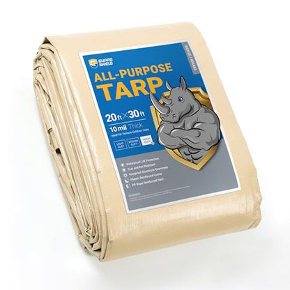GUARD SHIELD Beige Tarp Heavy Duty Waterproof 20x30 Feet Outdoor Poly Tarps Cover Thick UV Resistant Canopy Tarpaulin with Grommets 10mil - color: Beige/Khaki, size: 20x30