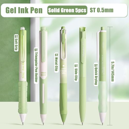 10PCs Pastel Gel Ink Pen Set,Retractable Black Ink Pens 0.5mm Fine Point - color: Green