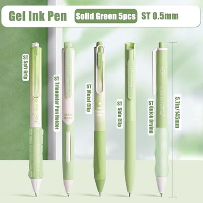 10PCs Pastel Gel Ink Pen Set,Retractable Black Ink Pens 0.5mm Fine Point - color: Green