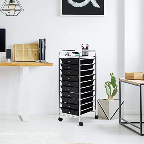 Happygrill 10-Drawer Storage Cart, Utility Cart with Removable Drawers & Metal Frame, Rolling Storage Cart with Lockable Wheels for Home, Office, Black - color: Black