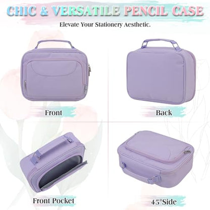 VX VONXURY Large Pencil Case, 54-Slot Colored Pen Pouch 2 Removable Sleeves - color: Light Purple
