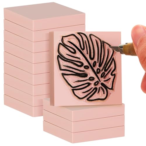 Frienda 12 Pcs 2" X 2" Rubber Carving Blocks Linoleum Blocks for Printmaking, Stamp Making, DIY Crafting, Scrapbook, Painting, Soft and Easy to Carve (Pink) - color: Pink