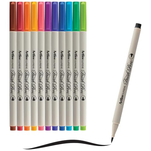 Artline Watercolor Brush Pens, Flexible Tip, EPFS-F, Multi-color, 12 Pack | Water-based brush markers for drawing, calligraphy, lettering, coloring, blending, illustration and artist projects - size: 1 Count (Pack of 12)