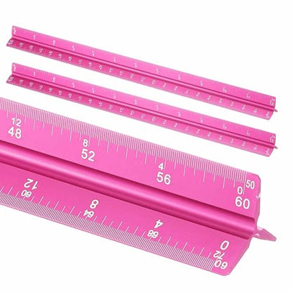 HARFINGTON 2 Pcs Architectural Scale Ruler, 12 Inch Standard Aluminum Alloy Architect Triangular Large Scale Laser-Etched Blueprint Drafting Ruler for Architects Engineers, Rose Red - color: Rose Red, size: 12 Inch