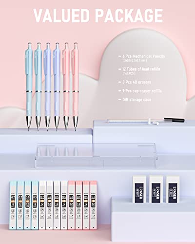 Nicpro 6PCS Pastel Mechanical Pencil, 0.5 & 0.7 mm Cute Pencils for Girls - style: 6 Pack (0.5mm+0.7mm)