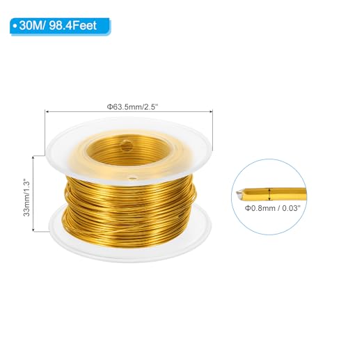 PATIKIL 20 Gauge 0.8mm Aluminum Craft Wire, 98.4Ft Metal Wire Armature Bendable Wire for Jewelry Making Metal Wrap DIY, Yellow - color: Yellow, size: 0.8 mm x 30 m