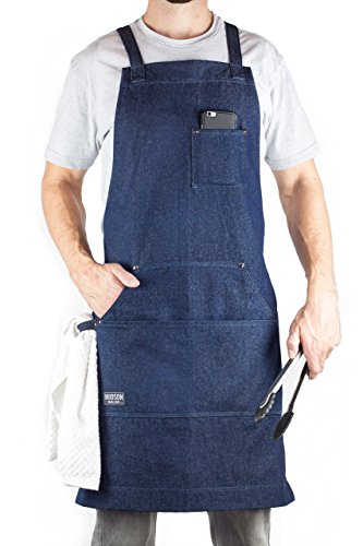 Hudson Durable Goods - Professional Grade Chef Apron for Kitchen, BBQ & Grill - color: Blue Denim