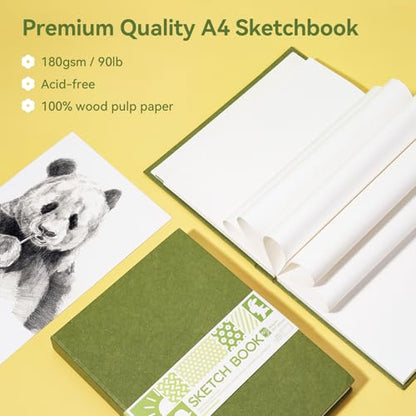 Arrtx A4 Sketchbook, Lay Flat Hardcover Sketch Book(120 Pages) 180GSM/90lb, Acid-Free Art Sketchbook for Artist, Students and Beginners - size: A4