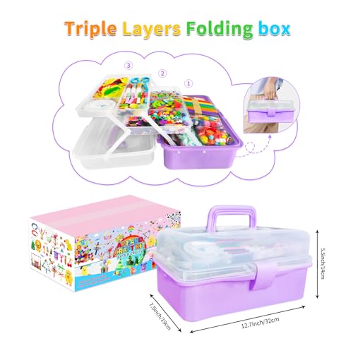 Itopstar 3000 Kids Arts and Crafts Supplies for Kids Crafting Supply in 3 Layered Plastic Art Box All in One Ages 8 9 10 11 & 12 Year Old Girls & Boys Crafting Supply Set - color: Light Purple 3000pcs