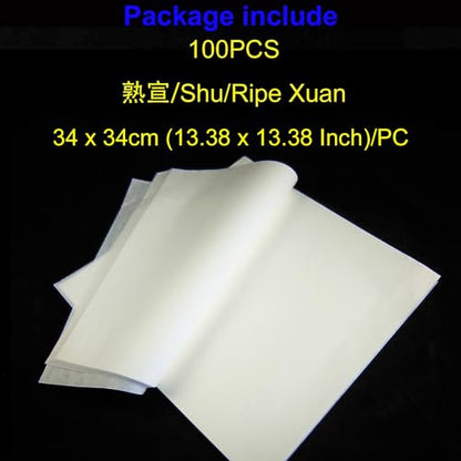 KYMY Chinese/Japanese Calligraphy Paper 100PCS, Sumi Paper/Rice Paper for Writing Painting Drawing Practice, Chinese Brush Ink Xuan Paper 34 x 34 cm (13.38 x 13.38 Inch), Shu (Ripe) Xuan - size: Shu (Ripe) Xuan 34 x 34 cm (13.38 x 13.38 Inch)