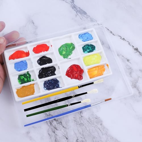 14 Wells Ceramic Artist Paint Palette, Travel Watercolor Palette - Compact and Durable Wet Palette for Travel,On-site Sketching and Painting - color: White-14
