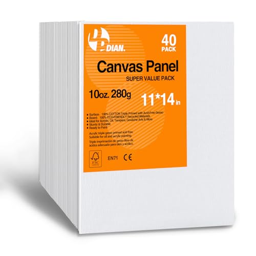 Canvas Boards for Painting 11x14 Inch, 40-Pack Bulk Canvas Value Pack - Art Supplies Blank Paint Canvas Panels for Acrylic, Oil, Watercolor, Tempera, Gouache - size: 11"x14"