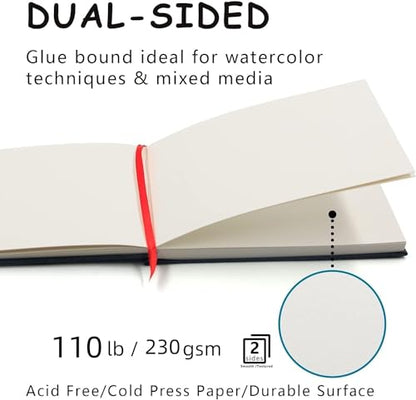 5.5" x 8.5" Watercolor Pad, Pack of 2 (76 Sheets), 110 lb (230 GSM) | Acid-Free Paper, Watercolor Book with Linen Bound for Watercolor Techniques and Mixed Media