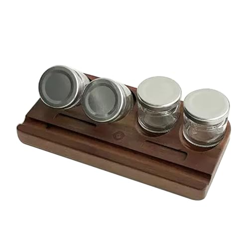 Wooden Tilting Calligraphy Pen Holder with Empty Glass Ink Bottle Container, Calligraphy Oblique Nib Holder Stand Base Set Desktop Tabel Decoration - style: Upgraded Four Glass Ink Holders