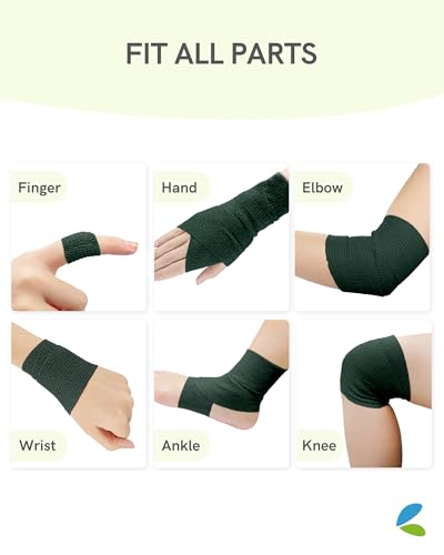 FriCARE Self Adhesive Bandage Wrap, Medical Tape in First Aid Kit | Elastic Cohesive Bandages for Sports/Vet/Wrist Ankle Wounds, 2 Inches X 5 Yards, Latex-free 6 Rolls, Hunter Green - color: Hunter Green