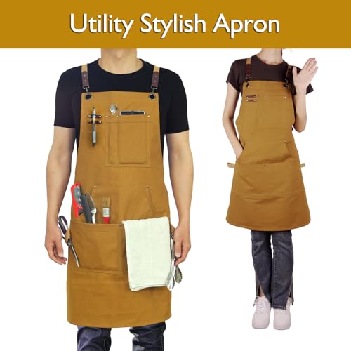 Kitchen Apron, Work Apron, Canvas Apron, Khaki - color: Khaki