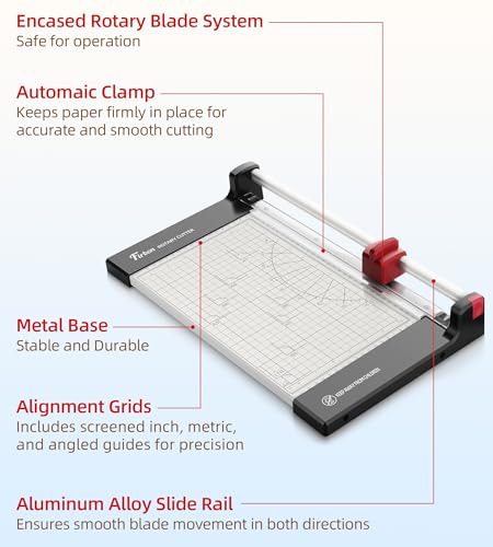 Firbon 12 Inch Rotary Paper Trimmer with Replaceable Blade | Heavy Duty 6-Sheet Capacity | Cut Paper, Cardstock, Photo & Scrapbooking Crafts | Office, School & Home Use - size: 12-Inch