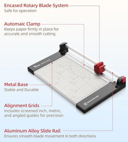 Firbon 12 Inch Rotary Paper Trimmer with Replaceable Blade | Heavy Duty 6-Sheet Capacity | Cut Paper, Cardstock, Photo & Scrapbooking Crafts | Office, School & Home Use - size: 12-Inch