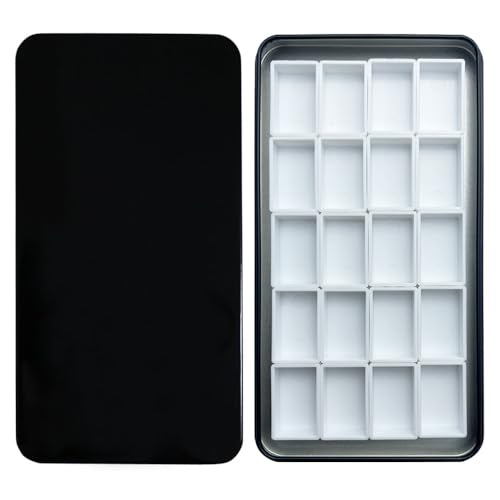 Watercolor Tin Palette with 20Pcs Empty Full Pans, Magnetic Squares | Lightweight Paint Tray Palettes, With 3ml Pans and 3M Magnetic Squares, DIY Art Palettes, Paint Holder, Painting Palette - color: Black, size: Pack of 20 Full Pans