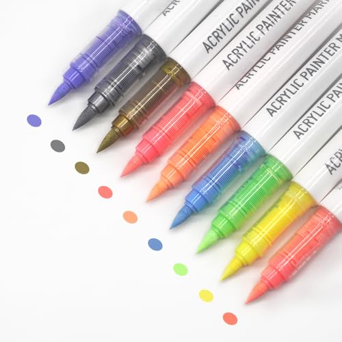 Water Based Acrylic Paint Markers, 9 Colors Paint Pen Set | Dopamine Series, Soft Brush Tip, Smooth Writing, Marker Pen for Rock Painting, Egg, Wood, Glass, Mugs, Black Paper - color: Dopamine Series