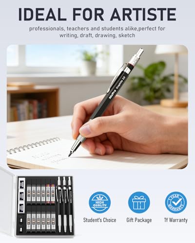 Nicpro 2mm Metal Mechanical Pencil Set with Case, 3PCS | Lead Pencil Holder 2.0 mm+144PCS Lead Refills (4H 2H HB 2B 4B 6B Color), 2mm Pencils for Drafting Writing Drawing Sketching - size: 3 Pack