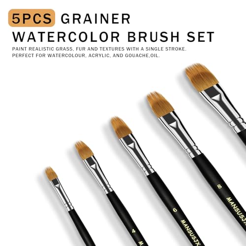Filbert Paint Brush Comb Set, 5PCS Professional Synthetic Grainer Brushes for Unique Texture Painting Perfect for Acrylic, Oil, Watercolor and Gouache Paint
