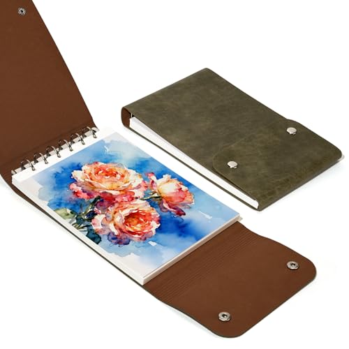 Lightwish Watercolor Sketchbook,300gsm/140lb 100% Cotton Hot Press Watercolor Journal, Acid Free Watercolor Paper for Artists,Adults,Students,20 Sheets,Paper 5.8 * 8.2 Inches - color: Greenish-gray