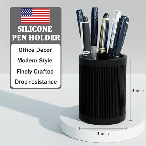 HighHerz Aesthetic Pen Holder For Desk, Modern Silicone Pencil Holder, Stylish Office Desk Decor, Made of 5 mm Thickened Premium Silicone, Office Desk Organizer And Accessories (Black) - color: Black