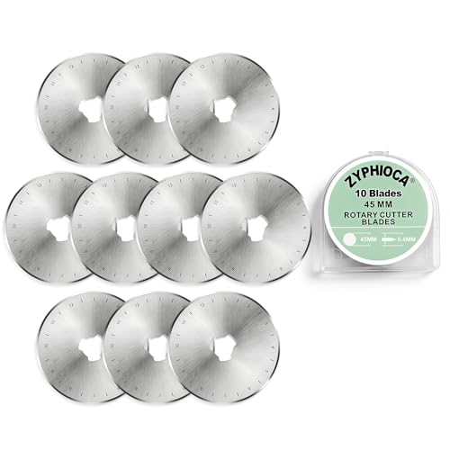 45mm Rotary Cutter Blades 10Pcs by Zyphioca, Fits Fiskars, OLFA, Truecut, Premium Steel Replacement Blade Set for Fabric & Leather, Ultra Sharp and Durable for Quilting Sewing Crafts