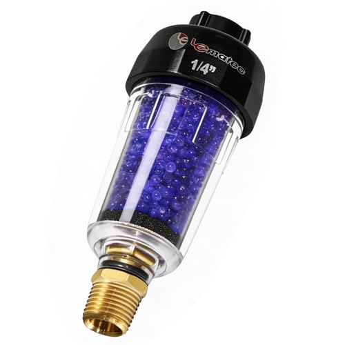 LE LEMATEC Inline Air Dryer & Desiccant Filter for Paint Spray Gun | Compressor water separator, removes oil moisture, 150 PSI, 22 CFM, 1/4in NPT, plasma cutter, pneumatic tools - size: 30-1/2 x 54-1/4 inches