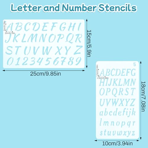 1/3, 1/2, 3/4, 1, 2 Inch Letter Stencils for Painting, 45 Pcs Reusable Plastic Alphabet and Number Symbols Stencils for ournal Notebook, Diary, Scrapbook Decor Supplies Crafts Art Projects