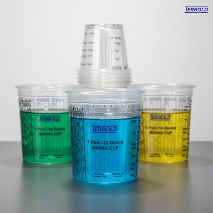 Terbold Paint Mixing Cups 32oz (12 Pack) | Disposable Plastic Measuring Cups for Epoxy Resin & Automotive Paint - size: 32oz